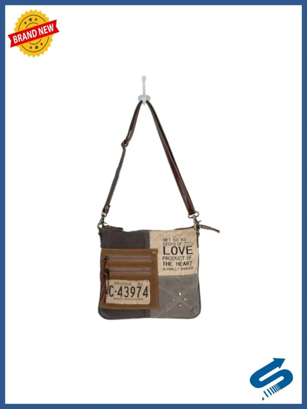 Crossbody Bag for Women Upcycled Rug Leather Patchwork Print Sling Bag